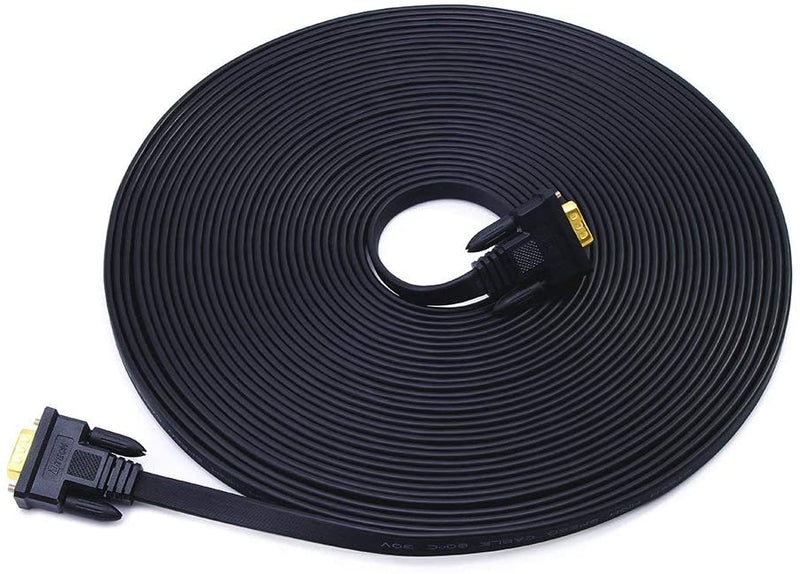 DTECH 65ft Extra Long VGA to VGA Cable (B01ASTWN48)15 Pin Male to Male Flat SVGA Cord for Computer to Monitor Full HD Video 15 Meter, Black)