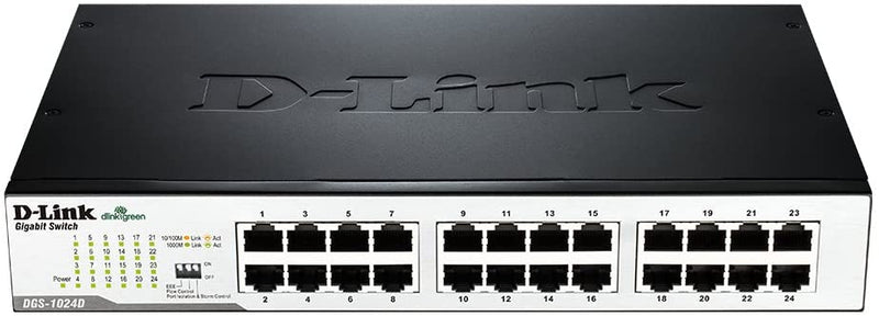 D-Link Fast Ethernet Switch, 24 Port Gigabit Unmanaged Fanless Network Hub Desktop or Rack Mountable (DGS-1024D)