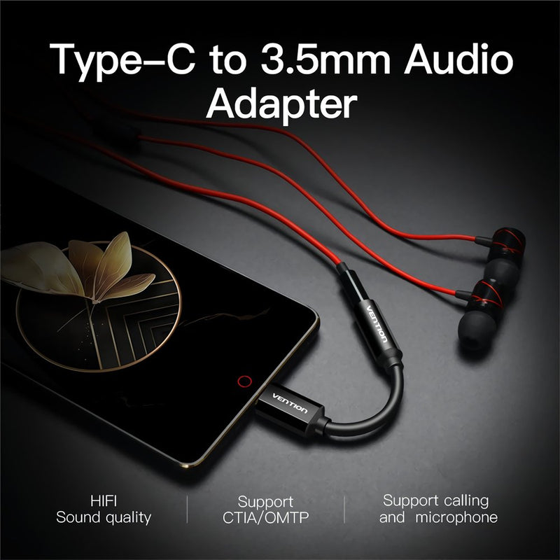 Vention Type-C to 3.5mm Audio Cable 0.1M Black Metal Type (VEN-CFIBA)