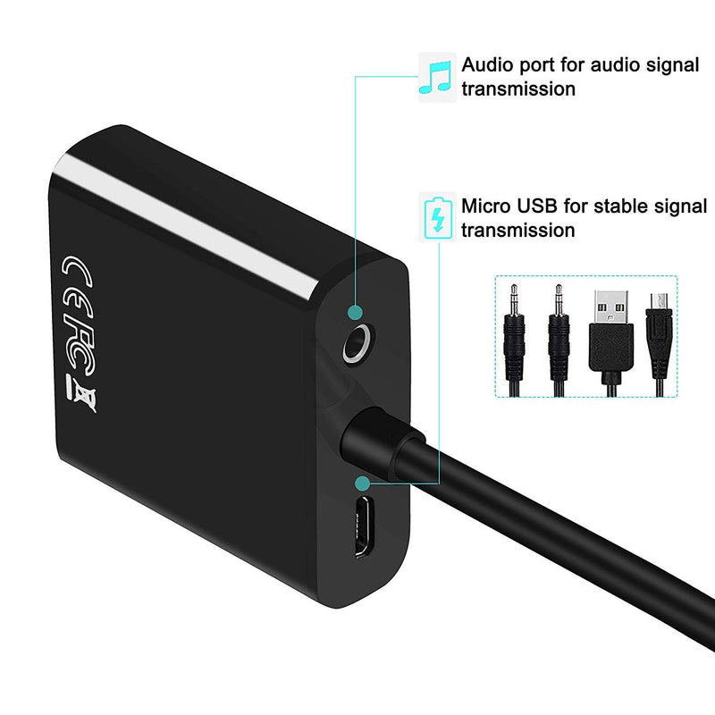 Priefy HDMI to Vga Converter Adapter (B07S3GSZP9)1080P with 3.5 mm Audio HD Video Cable Adapter for PC Desktops Laptops Power