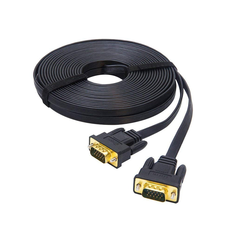 DTECH Computer Monitor VGA Cable  (B07H7K47HL) 65 FT 15 Pin Male to Male Cord Adapter 20m Long Slim Flat Black