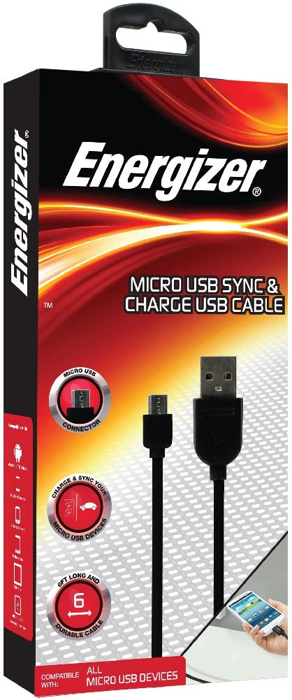 Premier Accessory Group Energizer Android Charger Micro USB Cable 8ft Fast Charging USB 2.0 Syncing Braided Cord Metal Tip, Black 8 Feet (ENG-NBMCSYBK)