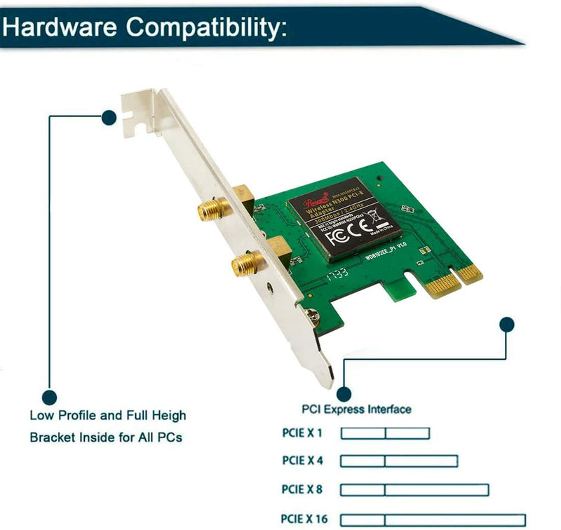 PCI-e PCI Express Network Card (8541711260) 802.11b/g/n 300Mbps Wireless WiFi Card Adapter with 2 Detachable 2DB Antenna