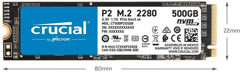 Crucial 500GB P2 3D NAND NVMe PCIe M.2 2280 SSD (CT500P2SSD8)