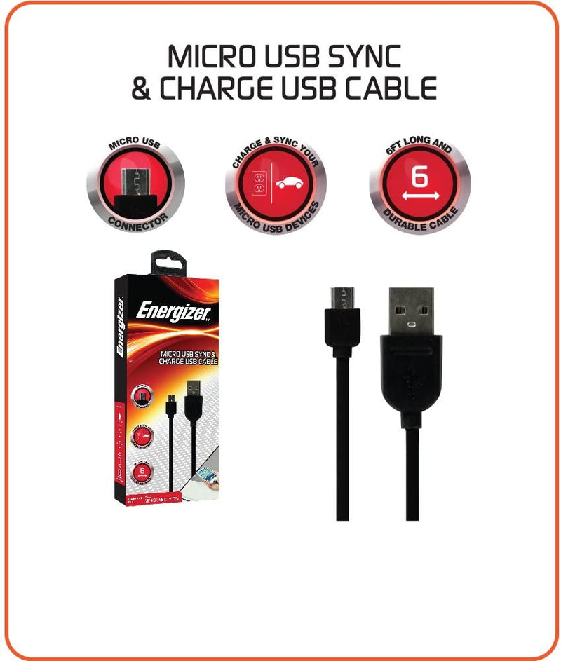 Premier Accessory Group Energizer Android Charger Micro USB Cable 8ft Fast Charging USB 2.0 Syncing Braided Cord Metal Tip, Black 8 Feet (ENG-NBMCSYBK)