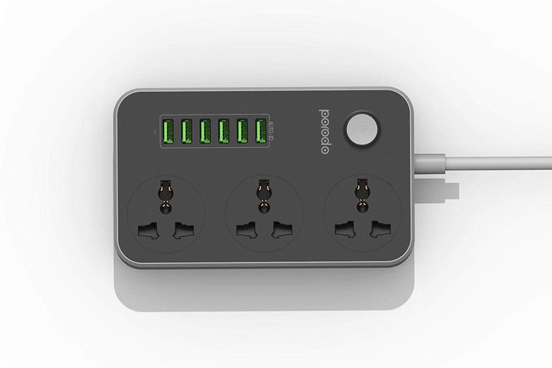 Porodo 6 usb ports 3 power sockets extension cable (PD-S3604-BK)