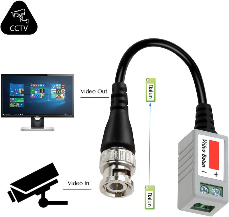 Video Balun Transceiver, Ankey 2 Pack Video Balun Network Transceiver with Video Audio Power Connectors (3216562199)