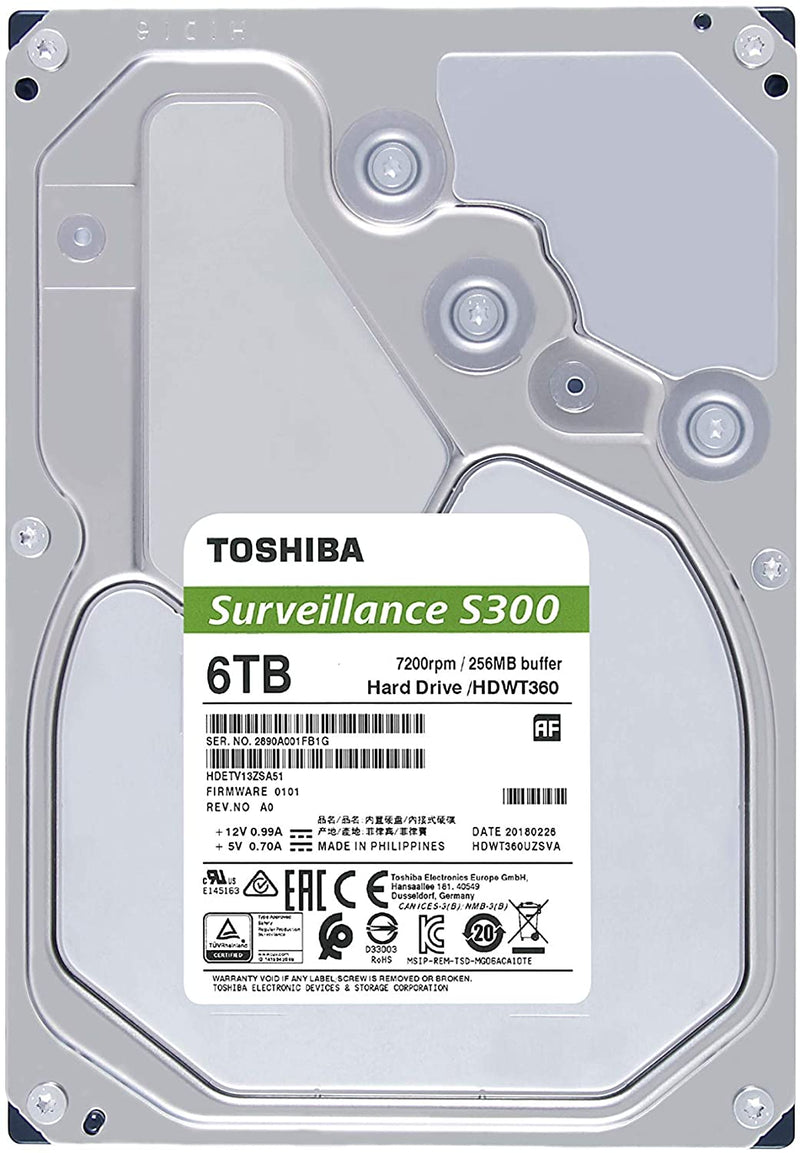 Toshiba S300 6TB Surveillance 3.5” Internal Hard Drive (HDETV13ZSA51)