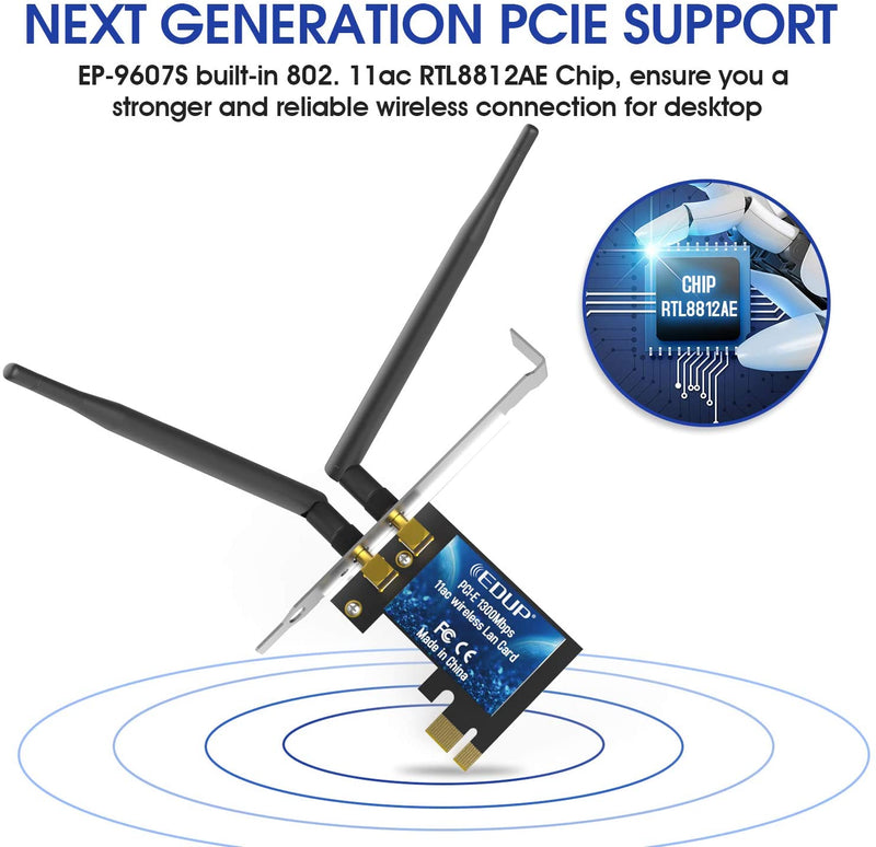 Pci Express WiFi Card(EP-9607S 1300) Ac1300 PCIe Wireless Adapter 2.4/5 Ghz Dual Band internet Card