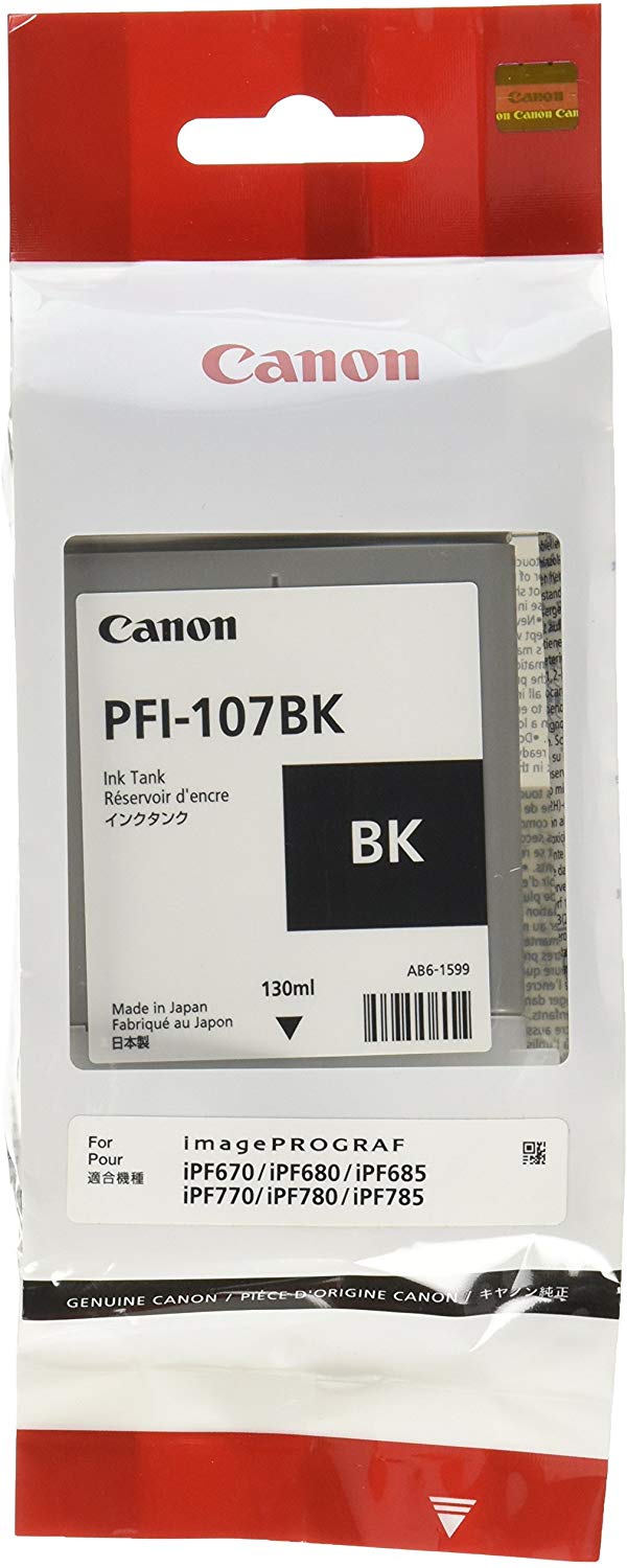 Canon PFI-107BK Black Printer Ink Cartridge - 130ml Tank - 6705B001AA