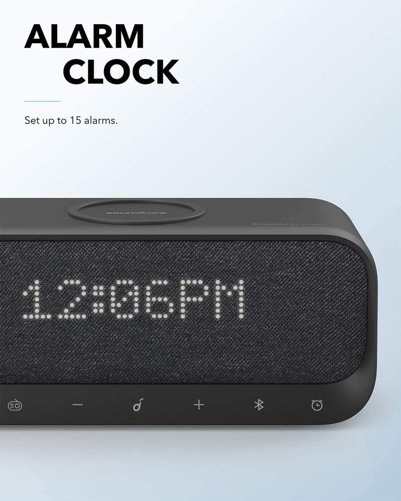 Anker Soundcore Wakey – Wireless Bluetooth Speaker with Wireless Fast Charging, Alarm Clock, FM Radio and more – A3300