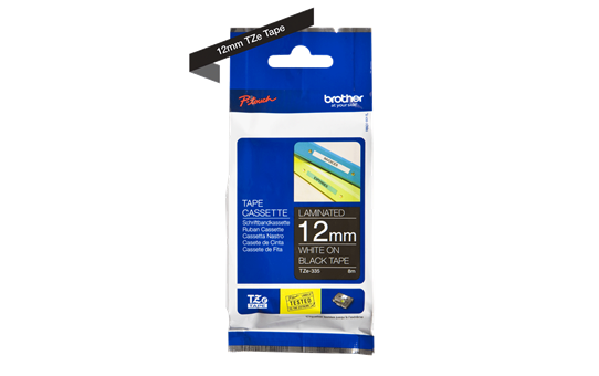 Brother TZe-335 Labelling Tape – White on Black, 12mm wide