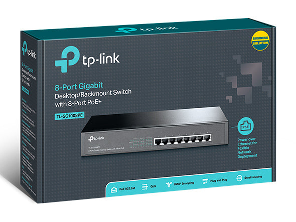 TP-LINK 8-Port Gigabit Desktop/Rackmount Switch with 8-Port PoE+ - TL-SG1008PE