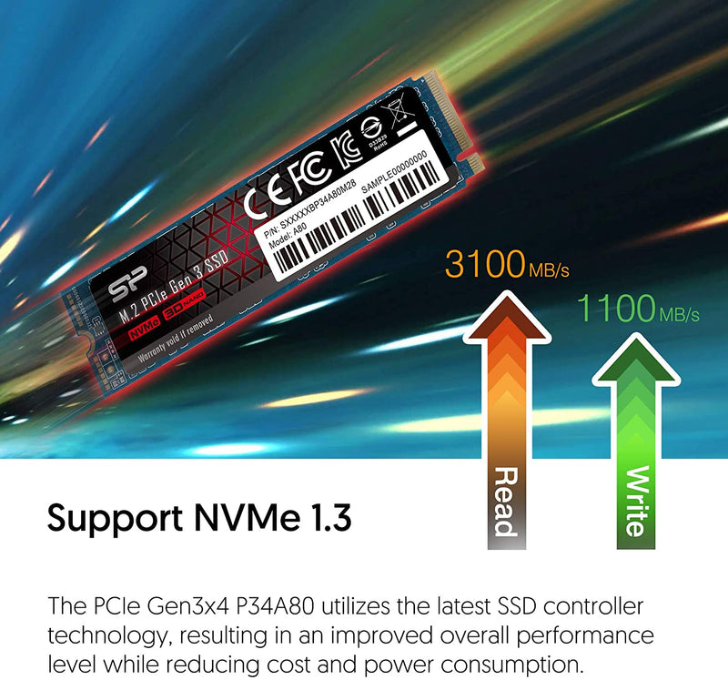 Silicon Power 256GB NVMe M.2 PCIe Gen3x4 2280 TLC SSD(‎B07L6FJS7V)