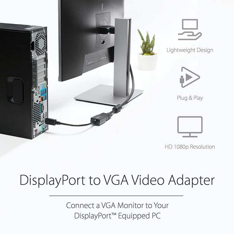 StarTech DisplayPort to VGA Video Adapter Converter DP2VGA2- Active - 1080p - DP to VGA Converter (DP2VGA2) Black
