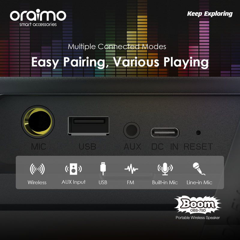 Oraimo Bass Go Boom, OBS-75D, Portable Wireless Speaker