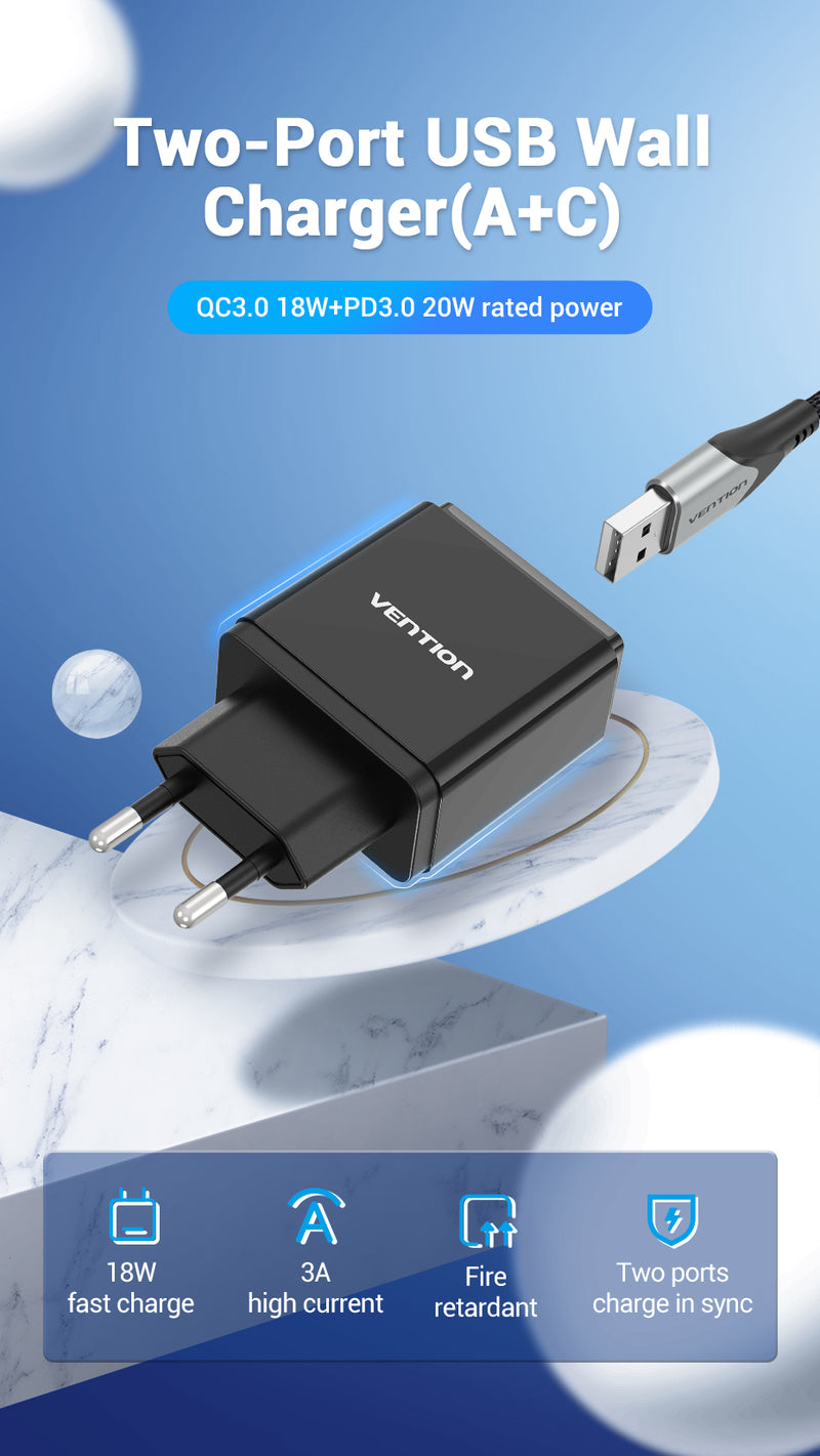 Vention Two-Port USB Wall Charger (VEN-QC67-UK-B)
