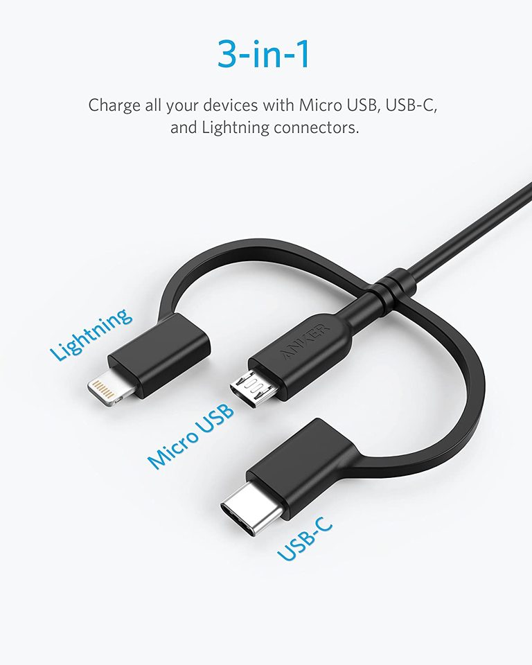 Anker PowerLine II 3-in-1 Cable Lightning/Type C (USB C)/Micro USB (A8436H11)