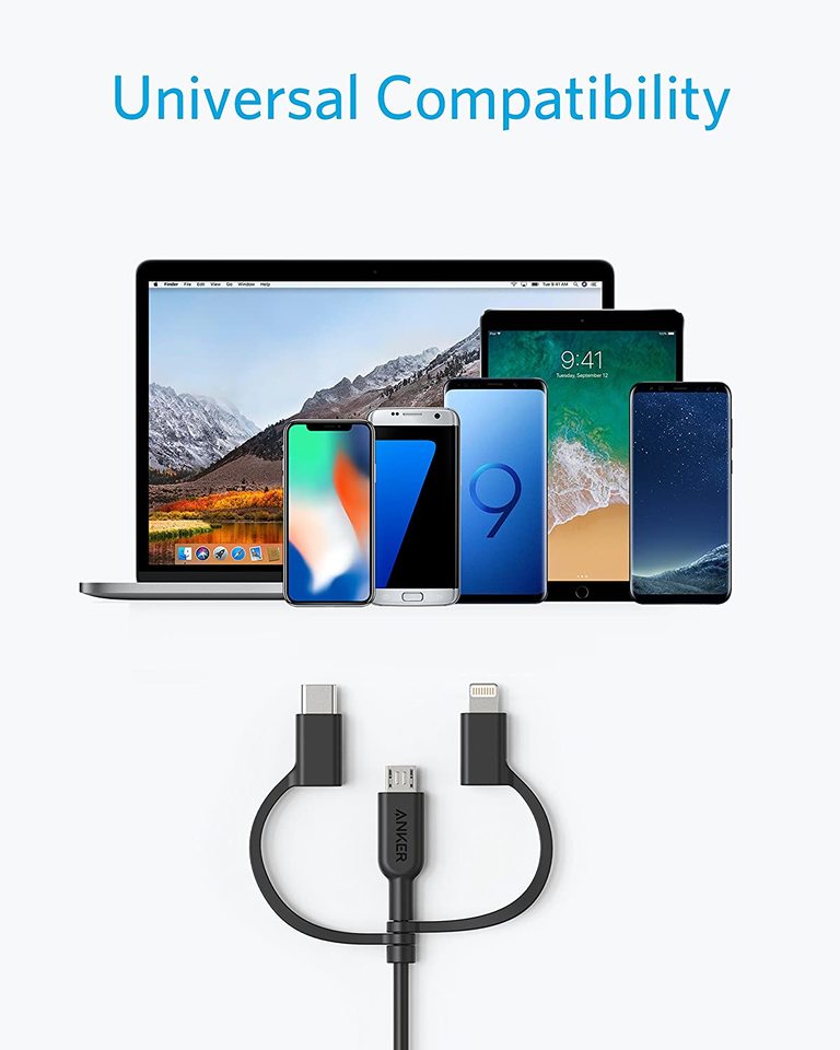 Anker PowerLine II 3-in-1 Cable Lightning/Type C (USB C)/Micro USB (A8436H11)