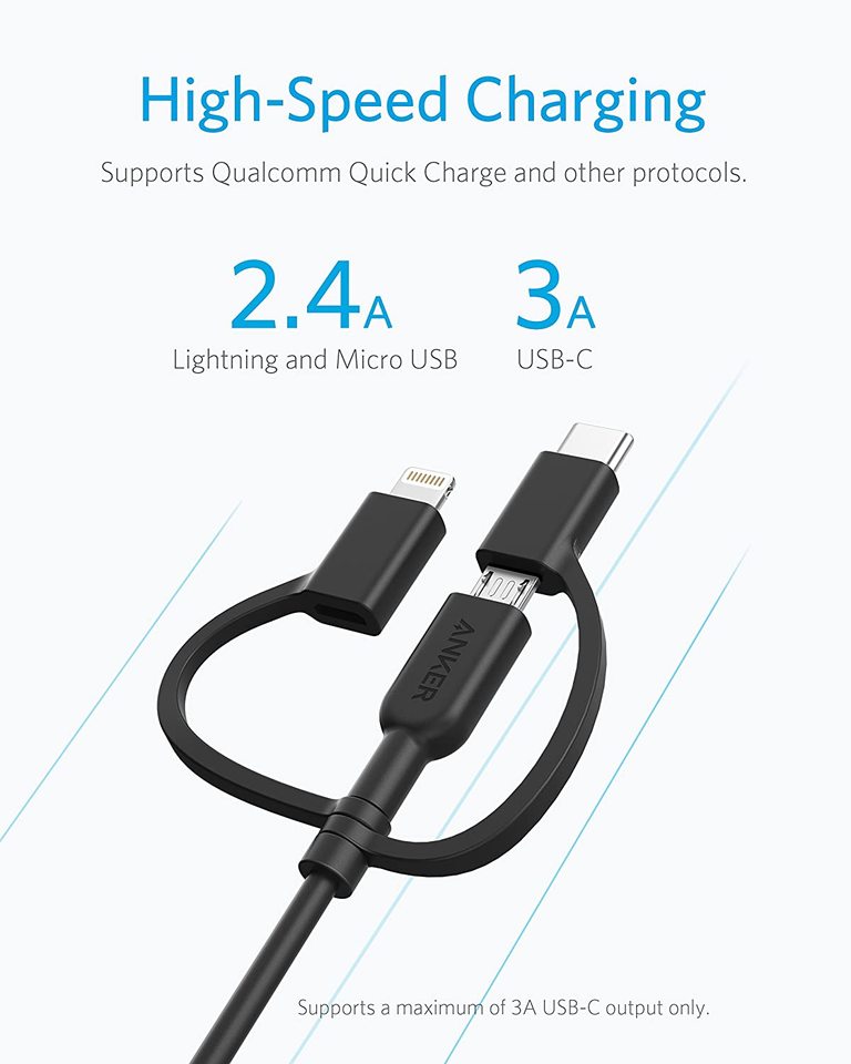 Anker PowerLine II 3-in-1 Cable Lightning/Type C (USB C)/Micro USB (A8436H11)