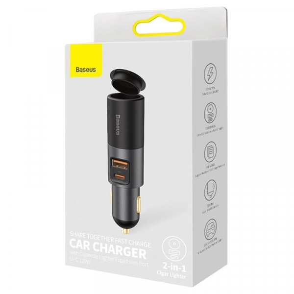 Baseus 2 in 1 Share Together Fast Car Charger - U+C 120W with cigarette expansion port