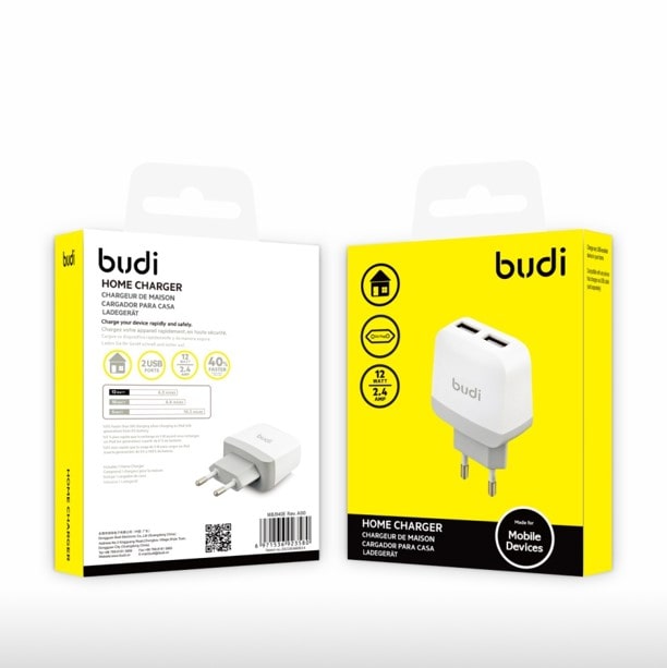 Budi Double USB Charger- 2 Ports , 1.2M Cable Length