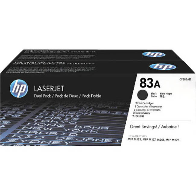 HP 83A 2-pack Black Original LaserJet Toner Cartridges (CF283AF)