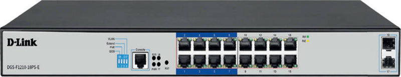 D-Link 16-port Gigabit PoE+ Smart Switch with 16 PoE ports, 2 SFP ports - DGS-F1210-18PS-E
