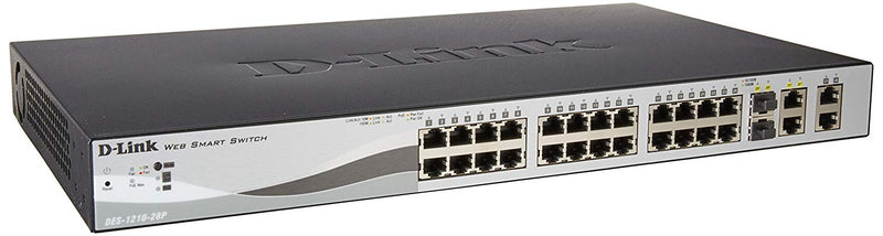 D-Link 28-Port Fast Ethernet WebSmart PoE+ Switch including 2 Gigabit BASE-T and 2 Gigabit Combo BASE-T/SFP Ports (DES-1210-28P)