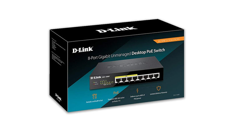 D-Link 8 Port Gigabit Unmanaged Desktop Switch with 4 PoE Ports, 68W PoE Budget (DGS-1008P)