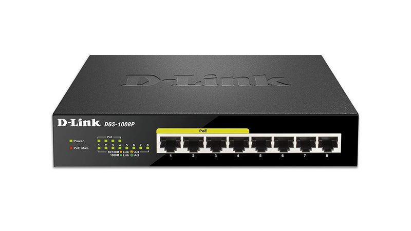 D-Link 8 Port Gigabit Unmanaged Desktop Switch with 4 PoE Ports, 68W PoE Budget (DGS-1008P)