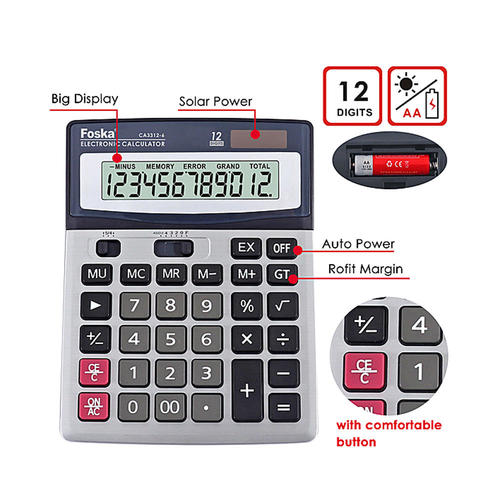 Foska CA3312-3 Calculator - 12 Digit, Adjustable Display, 196*143*33mm