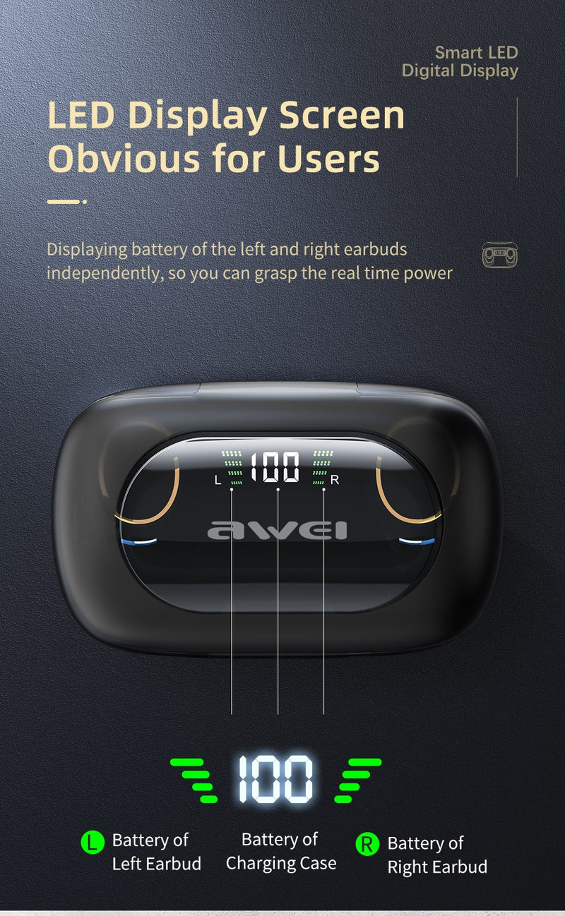 Awei TA3 TWS Noise Cancelling Wireless Earbuds With Charging Case