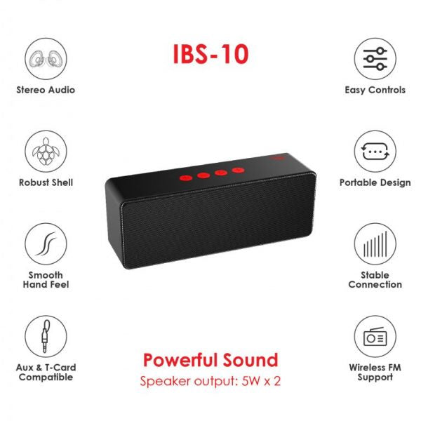 Itel IBS-10 Bluetooth Speaker - Playback time: 5 hours, Huge Stereo Sound, Battery Capacity: 1800mAh, Charging Time: 3 Hours