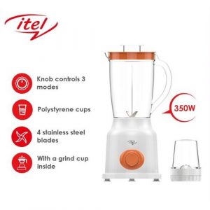 Itel Knob Control Unbreakable Blender 4 Stainless Steel Blades with Free Dry Mill