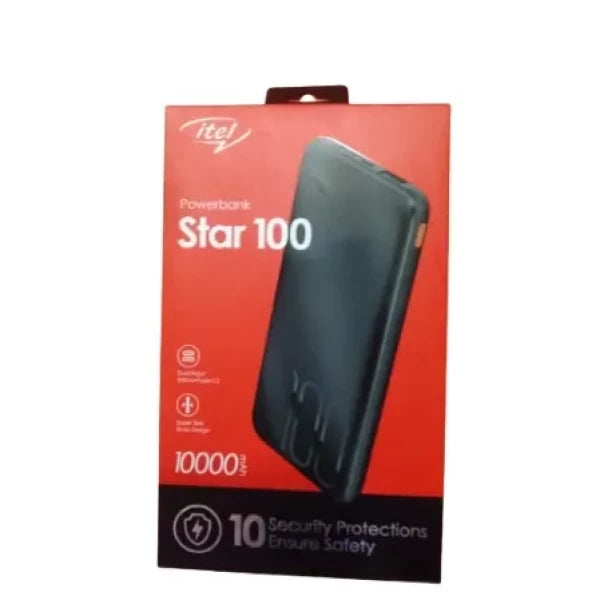 Itel Star 100 Power Bank -Capacity:10000mAh,Rated Input:DC 5.0V/2A, Rated Output:DC 5.0V 2.1A Max