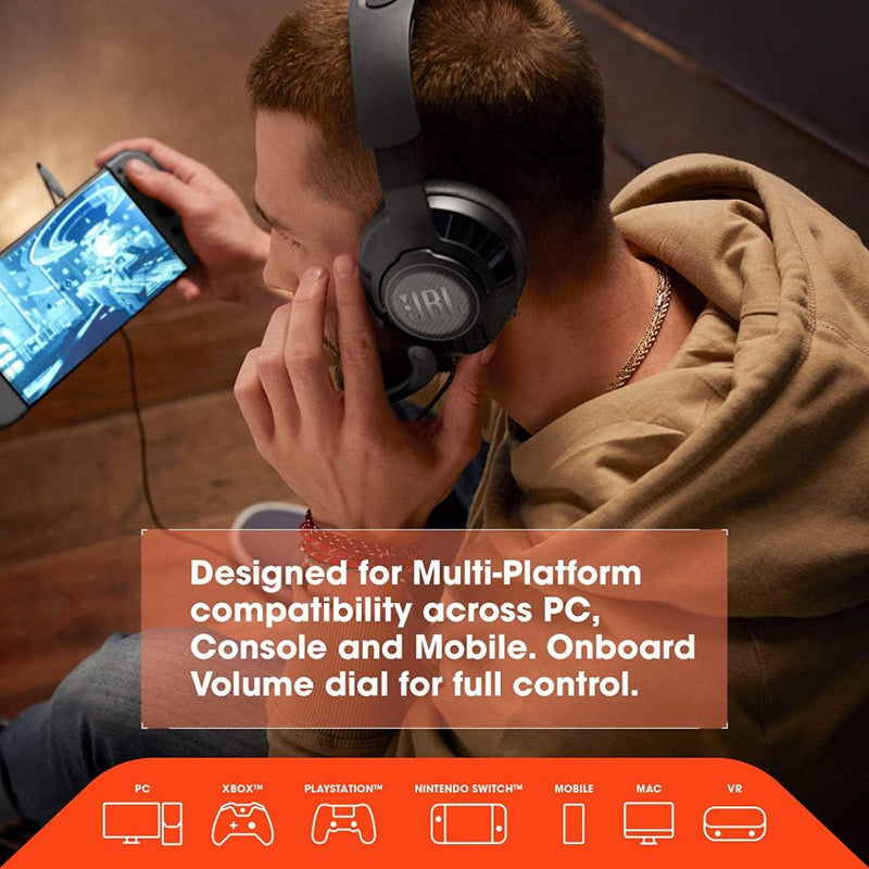 JBL Quantum 200 Wired Over-Ear Gaming Headphones - Compatible with PC, Mac, Xbox, PlayStation, Nintendo Switch, mobile and VR