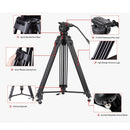 Kingjoy VT-2500+VT-2510 Professional Video/Camera Tripod Kit - 360°Panorama Pan Fluid Ball Head for DSLR Camera Video Recorder DV Max Height 61 Inch Max Load 15KG