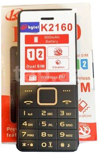   Kgtel K2160 Mobile Dual SIM card Key Features 1.8’’ display Dual SIM Battery type Removable 900 mAh2battery Charging Micro USB Torchlight wireless Fm support 1 Year Warrant