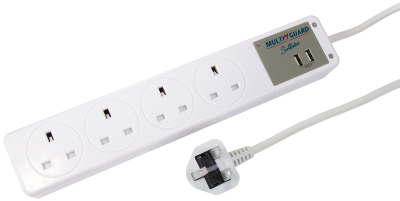 Voltsafe Multiguard MGX-4UB, Sollatek power strip with 4 UK sockets and 2 USB fast charging 2.1A