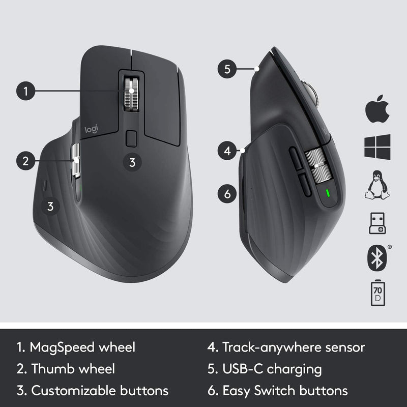 Logitech MX Master 3 Wireless Mouse with Hyper-fast Scroll - 910-005710