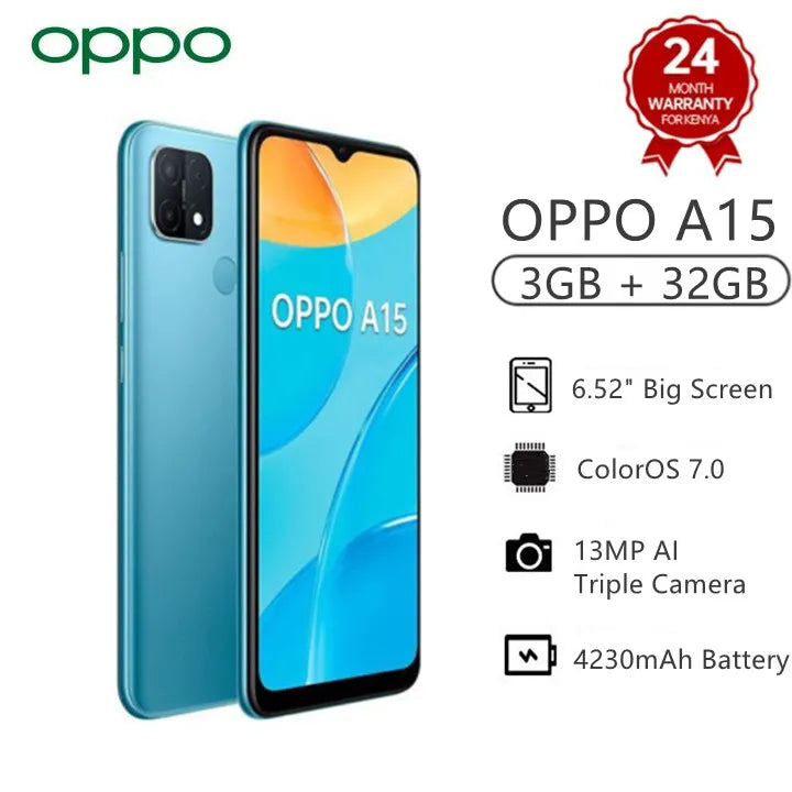 Oppo A15 Smartphone - 3GB RAM, 32GB ROM, 13M Camera, 4230mAh Battery, 6.52-inch Display, Dual SIM
