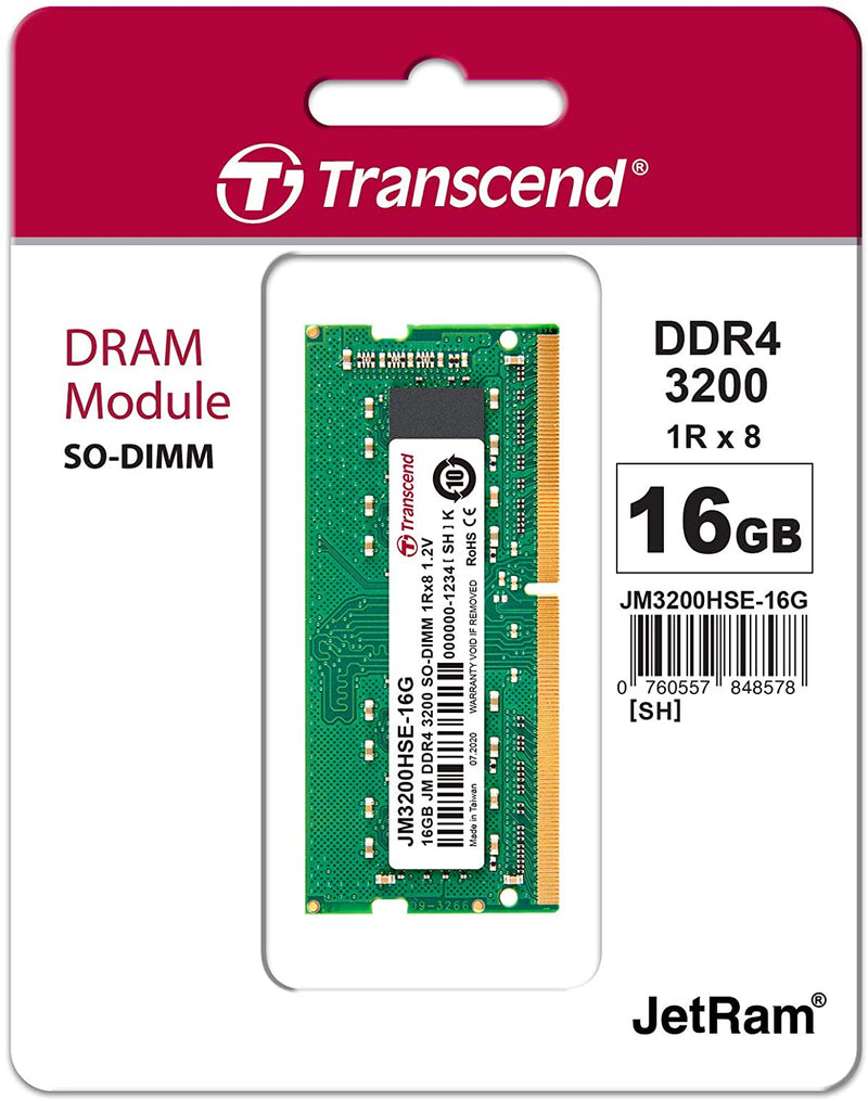 Transcend 16GB JetRam DDR4-3200 SO-DIMM Laptop RAM (JM3200HSE-16G)