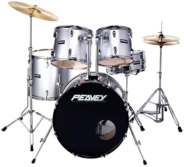 PEAVEY PV500 Black High Quality Drum Set - heavy duty, bright-sounding cymbals , double-braced, chrome-finished hardware, a comfortable throne, a pair of drumsticks and a drum key