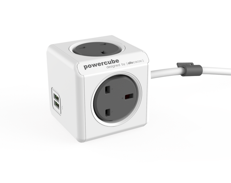 Allocacoc PowerCube extended USB 4 power outlets 2 USB ports 3m cable (7400/UKEUPC)
