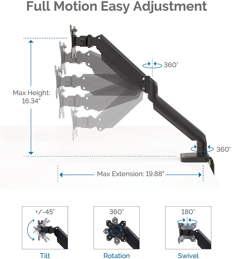 Fellowes Platinum Series Single Adjustable Monitor Arm - Black (8043301)