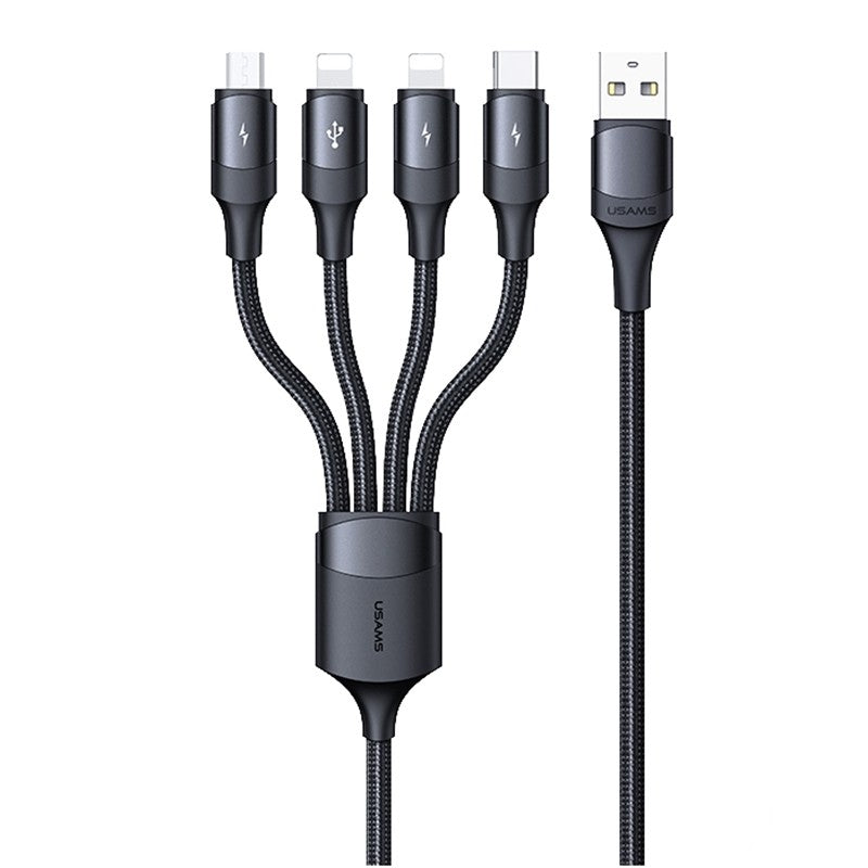 USAMS US-SJ516 U73 Type-C / USB-C + Micro USB + Dual 8 Pin Multi-function Aluminum Alloy Charging Data Cable, Length: 1.2m(SJ516USB01)