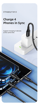 USAMS US-SJ516 U73 4in1; Type-C, USB-C, Micro USB & Dual 8 Pin Multi-function Aluminum Alloy Charging Data Cable, Length: 1.2m(SJ516USB01)