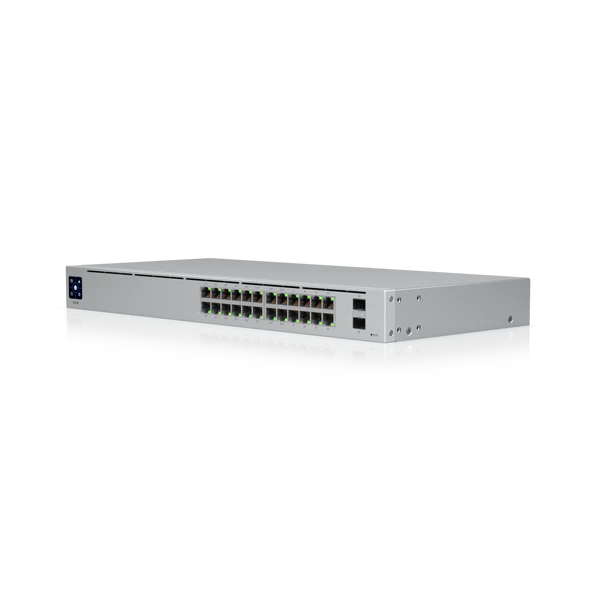 Ubiquiti UniFi (USW-24-POE) 24-Port PoE Switch - Port/Expansion Slot Details: 8 x Gigabit Ethernet Network, 16 x Gigabit Ethernet PoE+