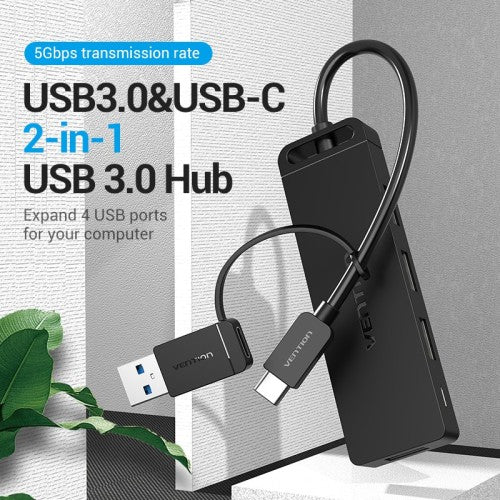 VENTION 4-PORT USB 3.0 HUB WITH TYPE C & USB 3.0 2-IN-1 INTERFACE 0.15 METER